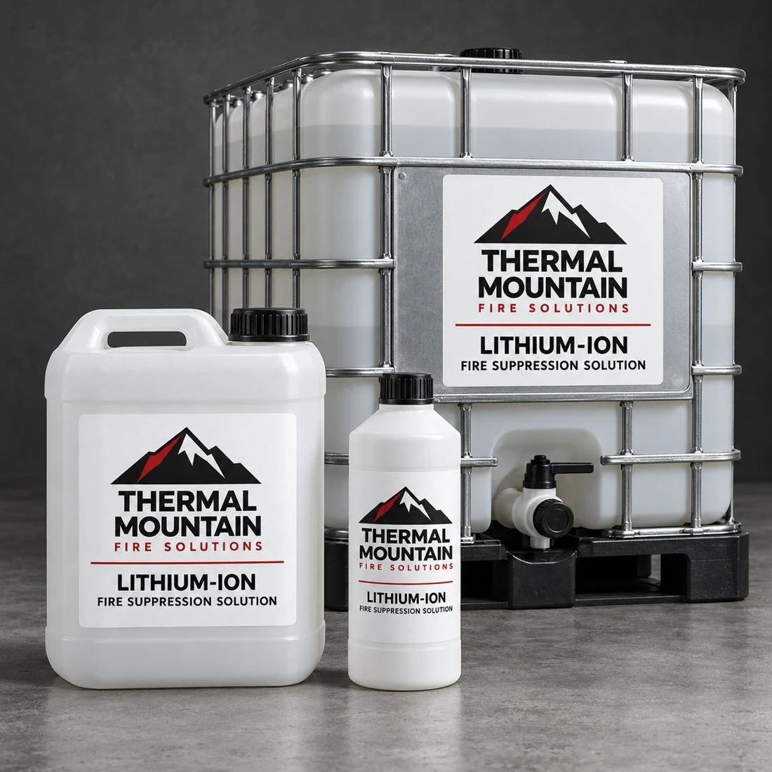 Illustrative Thermal Mountain bottle, jerrycan and industrial tote packaging